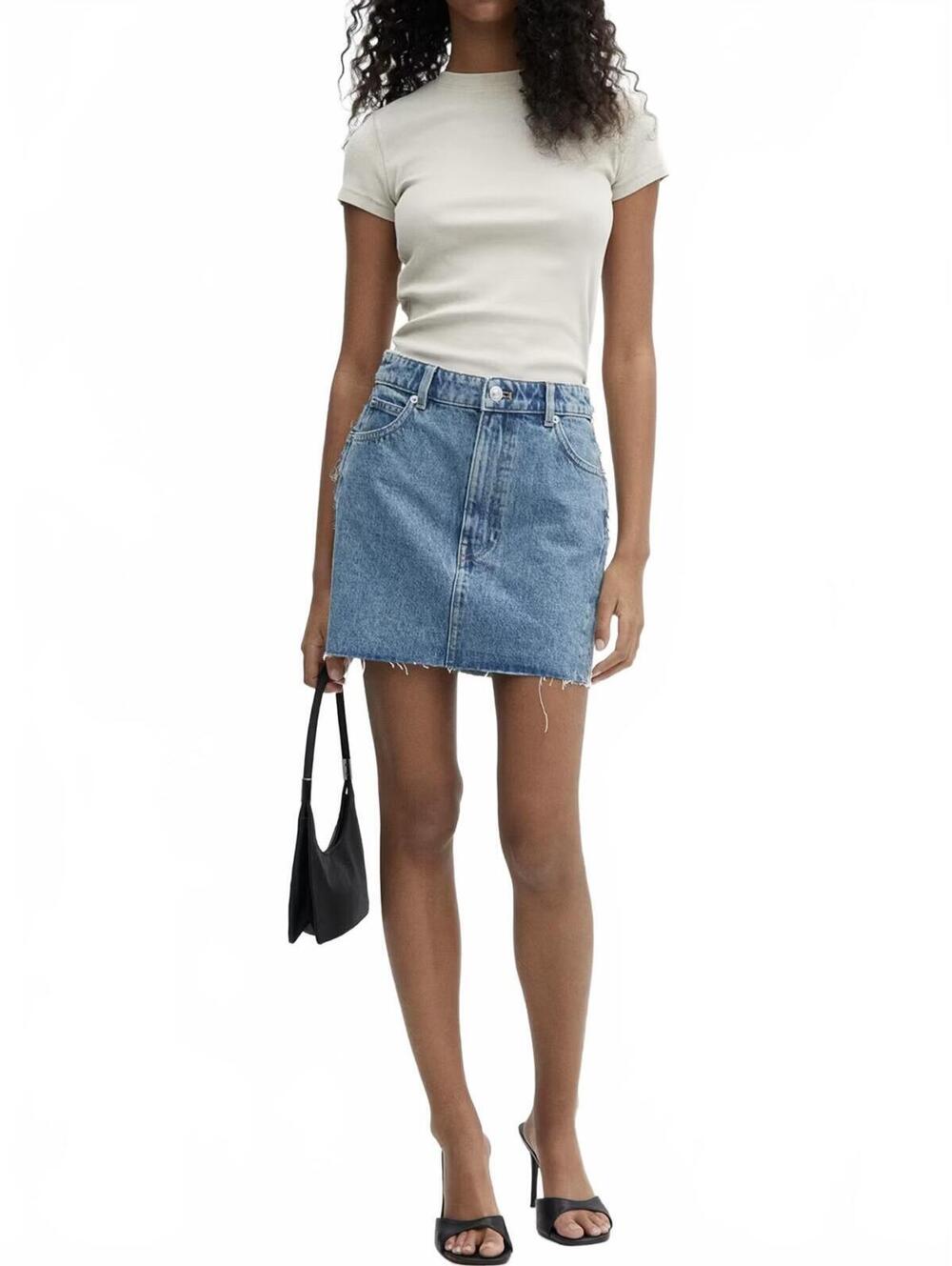 Mango Two-Tone Denim Mini-Skirt NWT Olivia Medium Blue Wash Size Small